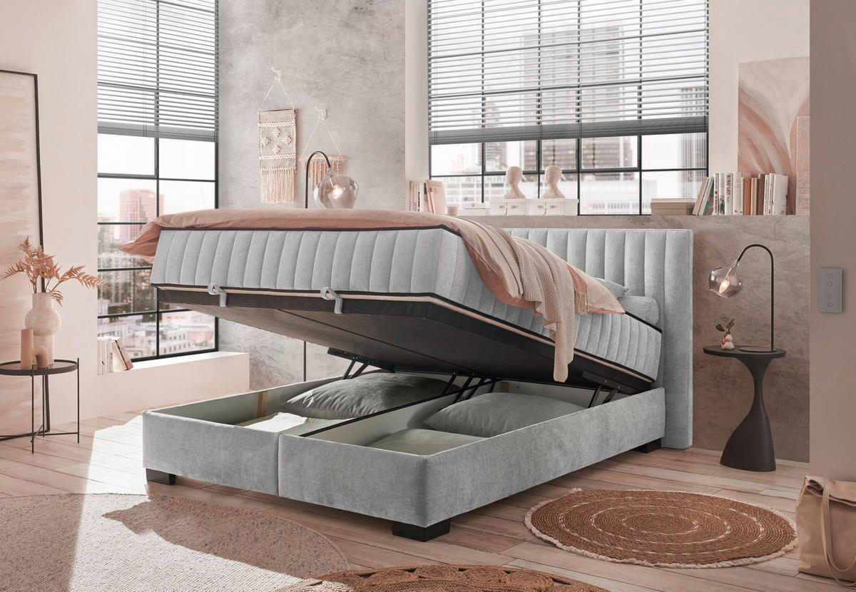 BOXBETT 160/200 cm  in Hellgrau  - Hellgrau/Schwarz, MODERN, Holzwerkstoff/Kunststoff (160/200cm) - MID.YOU
