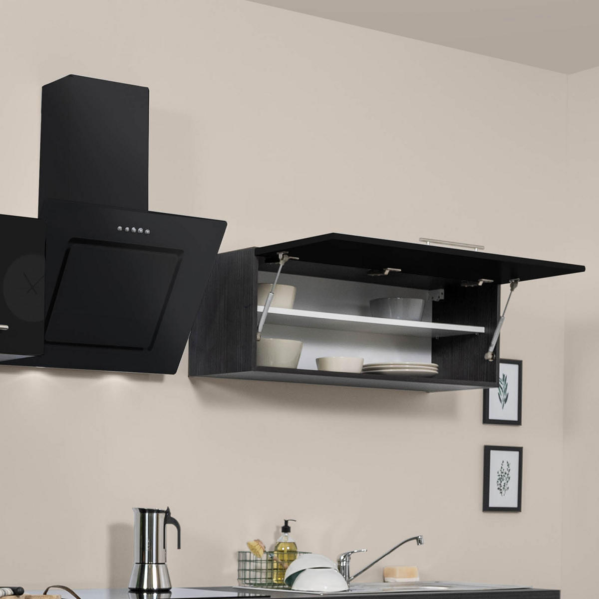 KÜCHENBLOCK 280 cm   in Schwarz, Eichefarben  - Edelstahlfarben/Eichefarben, Basics, Holzwerkstoff/Metall (280cm) - Respekta