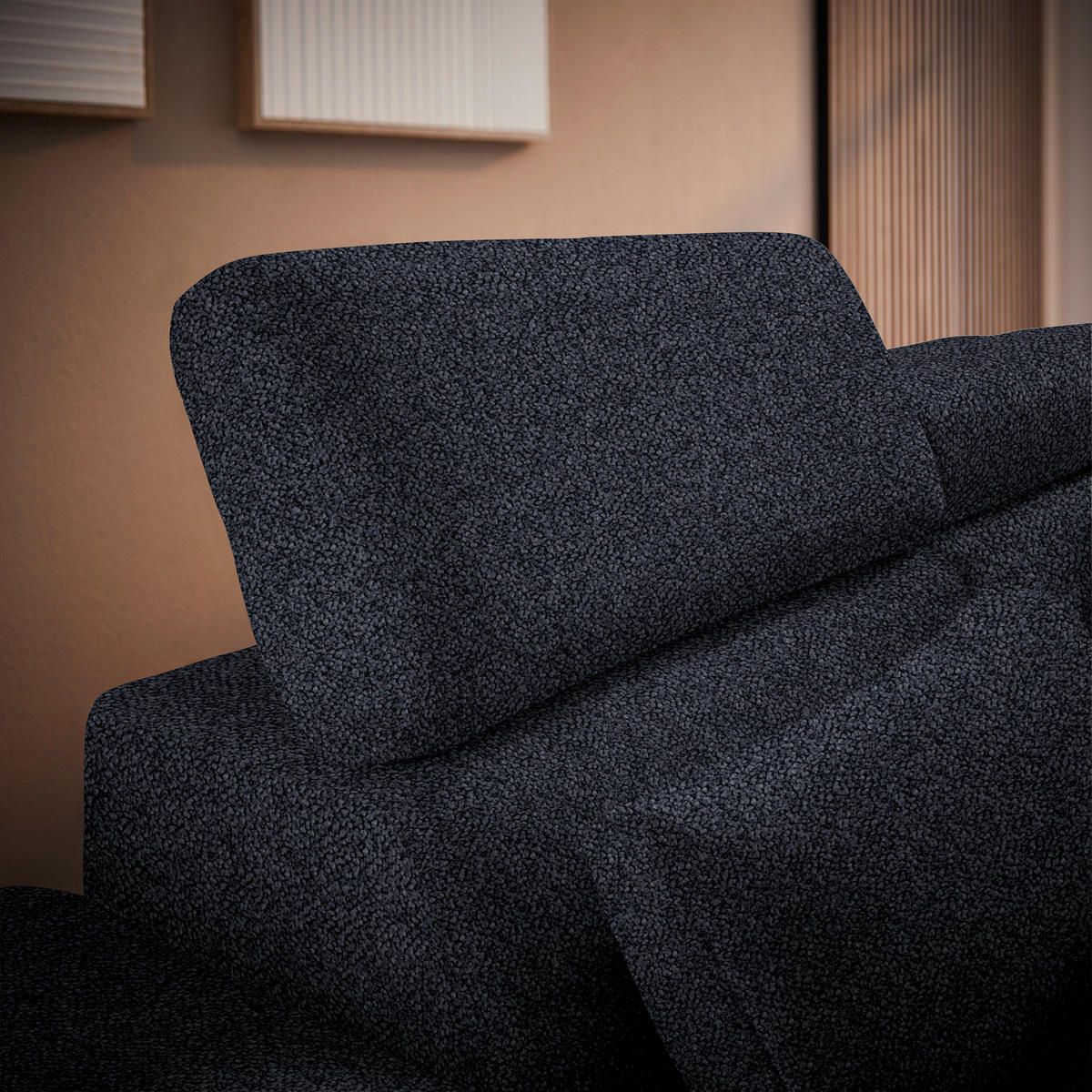 ECKSOFA in Velours Anthrazit  299/264 cm  - Anthrazit/Schwarz, Design, Textil/Metall (299/264cm) - Novel