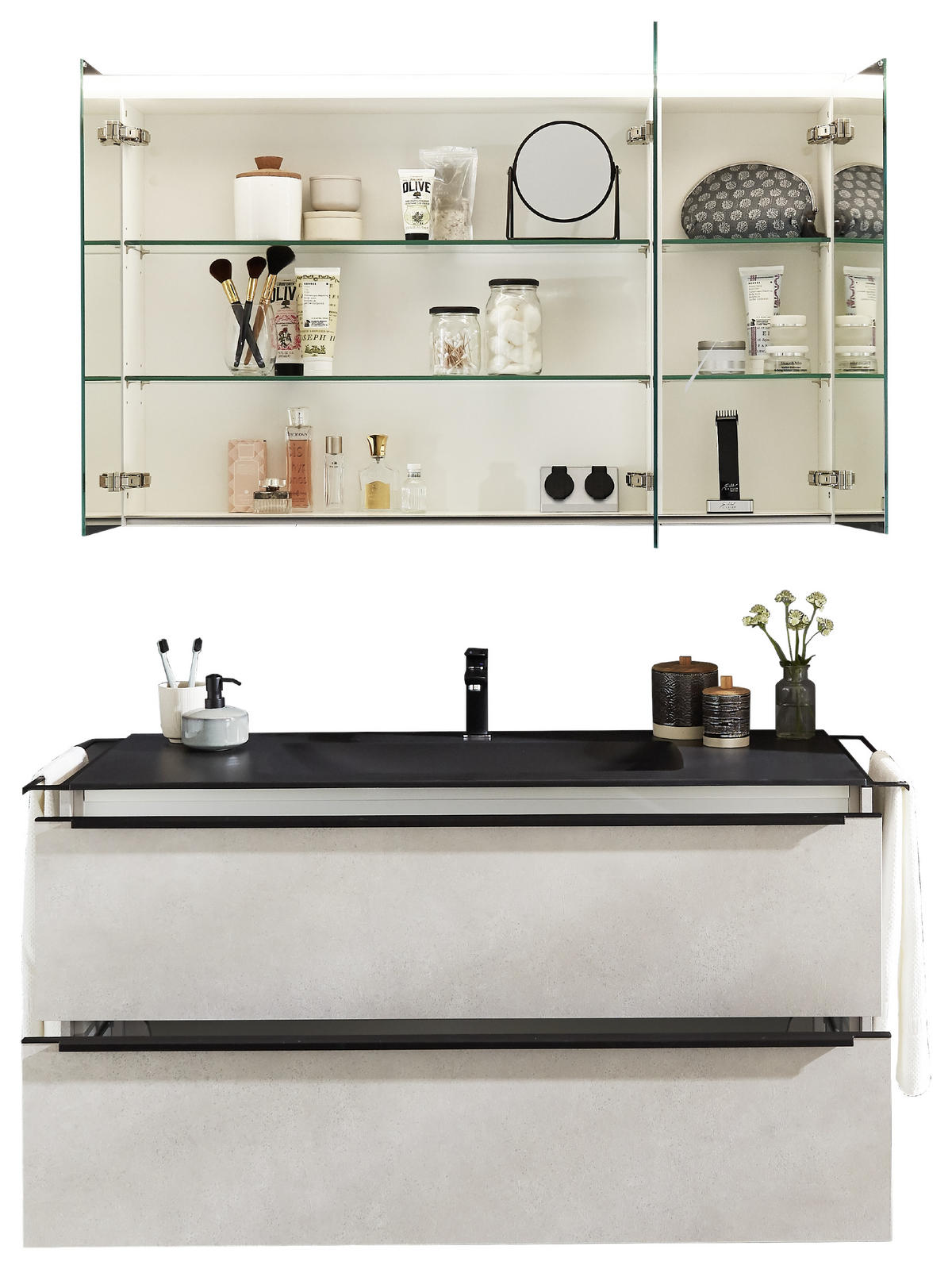 BADEZIMMER  in 120 cm  - Sandfarben/Schwarz, MODERN, Glas/Keramik (120cm) - Celina Home
