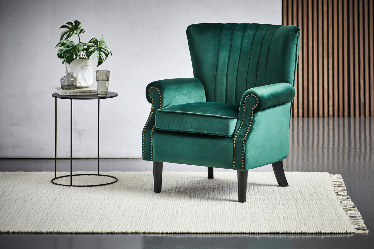 SESSEL Samt Schwarz, Dunkelgrün    - Dunkelgrün/Schwarz, Trend, Holz/Textil (75/92/76cm) - Xora