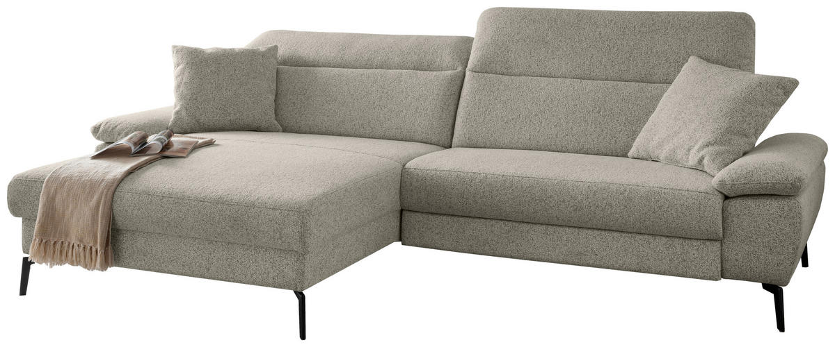 ECKSOFA Struktur Silberfarben  - Silberfarben/Schwarz, Konventionell, Textil/Metall (178/300cm) - Livetastic