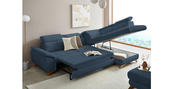 ECKSOFA in Bouclé Blau  - Blau/Eichefarben, MODERN, Holz/Textil (287/212cm) - Valnatura