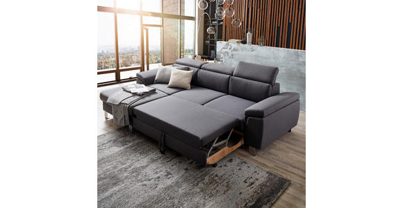 ECKSOFA inkl.Funktionen Grau Webstoff  - Silberfarben/Grau, Design, Textil/Metall (167/250cm) - Xora