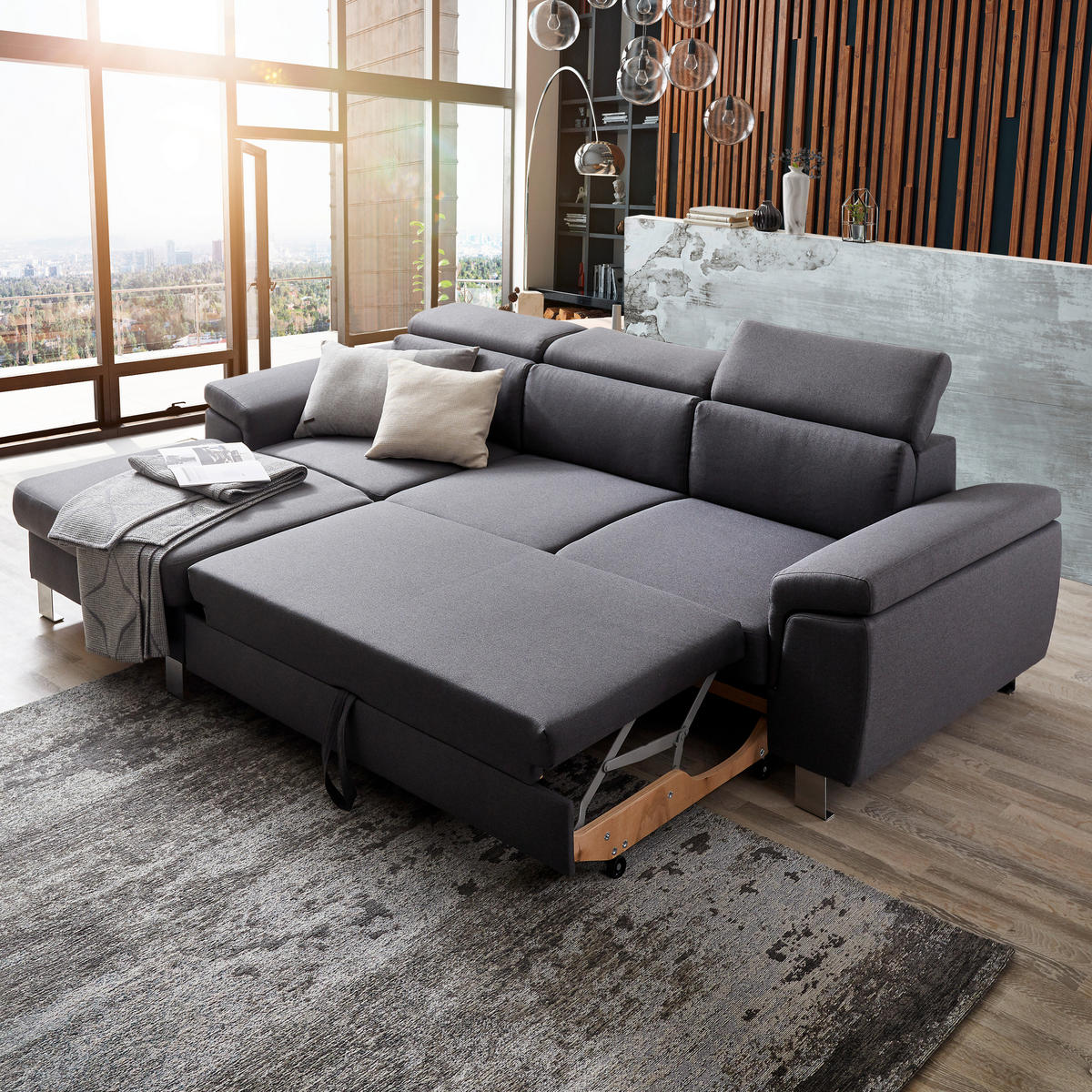 ECKSOFA in Webstoff Grau  167/250 cm  - Silberfarben/Grau, Design, Textil/Metall (167/250cm) - Xora