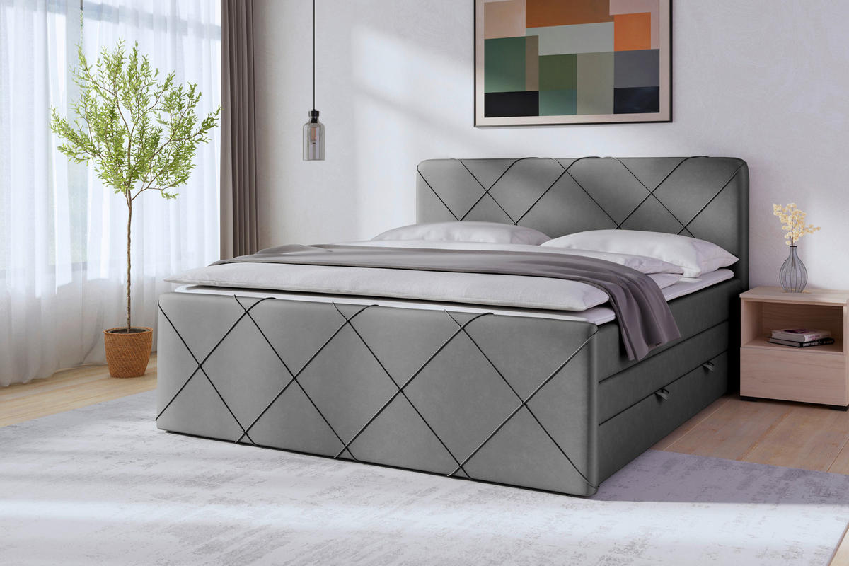 BOXSPRINGBETT 180/200 cm  in Hellgrau  - Hellgrau/Schwarz, Modern, Karton/Holz (180/200cm) - MID.YOU