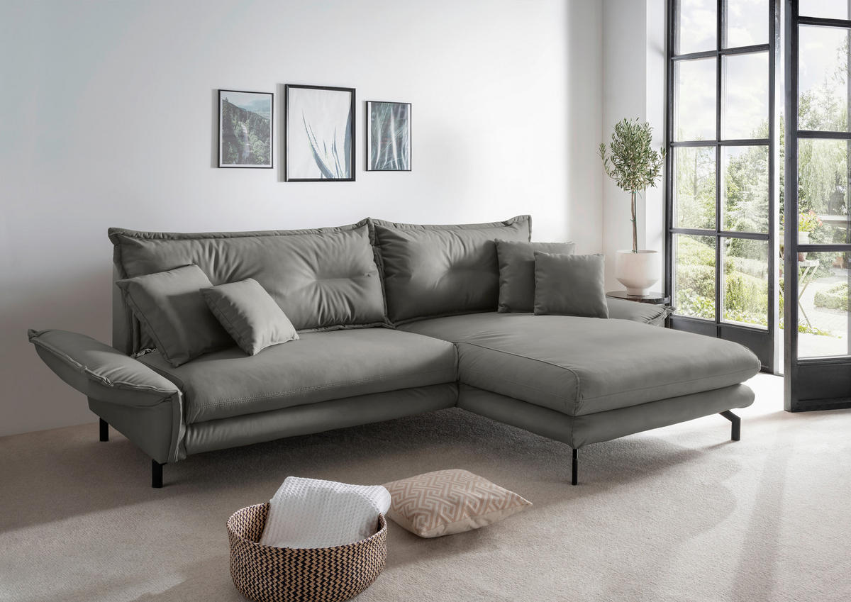 ECKSOFA in Lederlook Grau  - Schwarz/Grau, Modern, Textil/Metall (255/180cm) - Livetastic