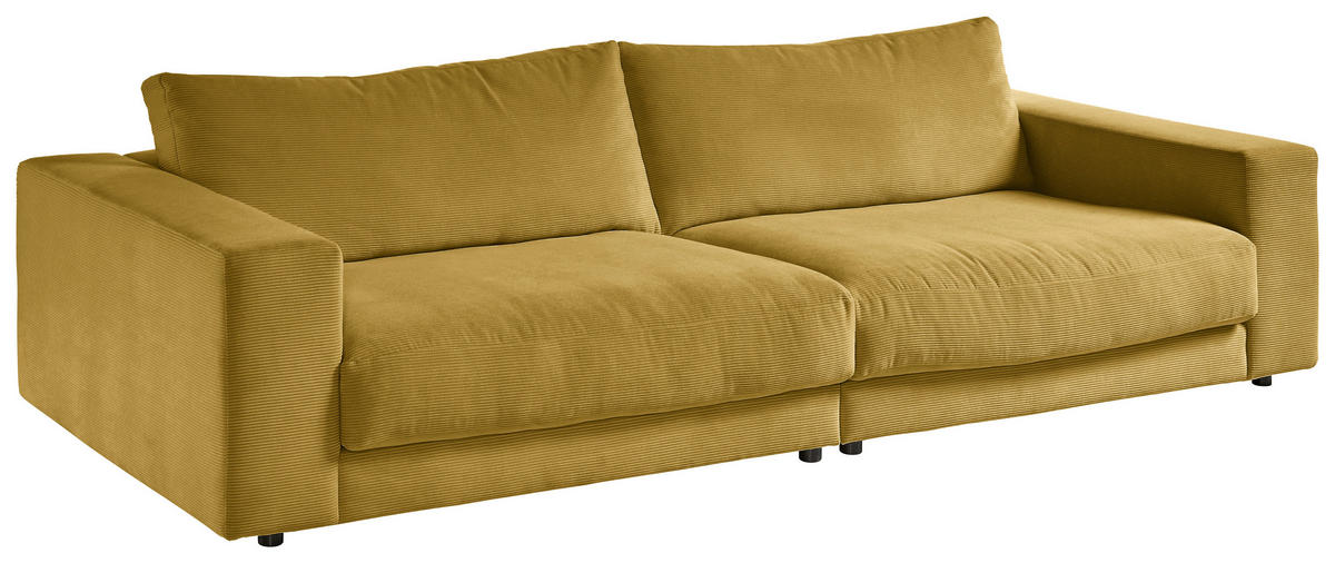 3-SITZER-SOFA in Feincord Goldfarben, Hellgrün  - Goldfarben/Schwarz, Design, Kunststoff/Textil (290/86/127cm) - Lomoco