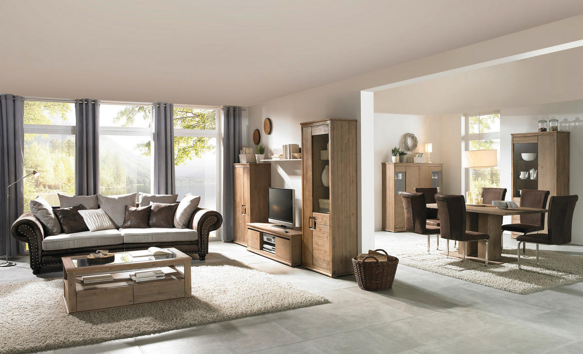 MEGASOFA in Lederlook, Webstoff Braun, Beige  - Beige/Schwarz, Romantik / Landhaus, Holz/Textil (276/81/140cm) - Landscape