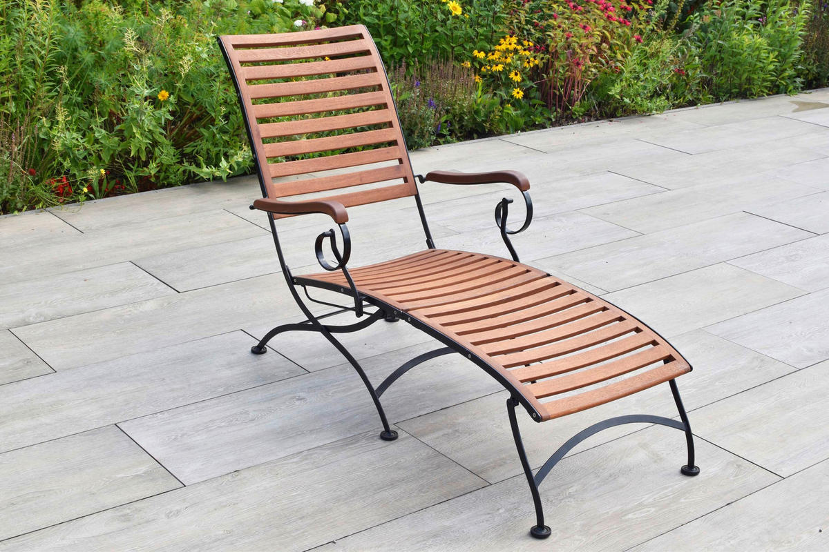 GARTENLIEGE 65/89/137 cm Eukalyptusholz  - Schwarz/Naturfarben, KONVENTIONELL, Holz/Metall (65/89/137cm) - Gardenson