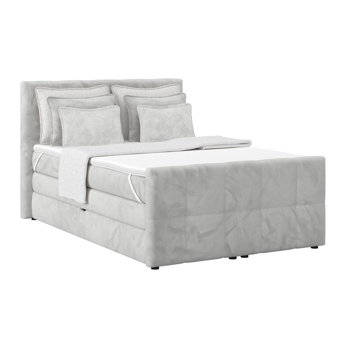 BOXSPRINGBETT 140/200 cm,  in Hellgrau, gepolstertes Kopfteil, Bettkasten, Topper, Matratzen, H3 + H3 = fest  - Hellgrau, KONVENTIONELL, Holz/Holzwerkstoff (140/200cm) - Luca Bessoni