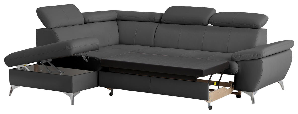 ECKSOFA in Lederlook Grau  - Chromfarben/Grau, KONVENTIONELL, Textil/Metall (209/256cm) - Livetastic