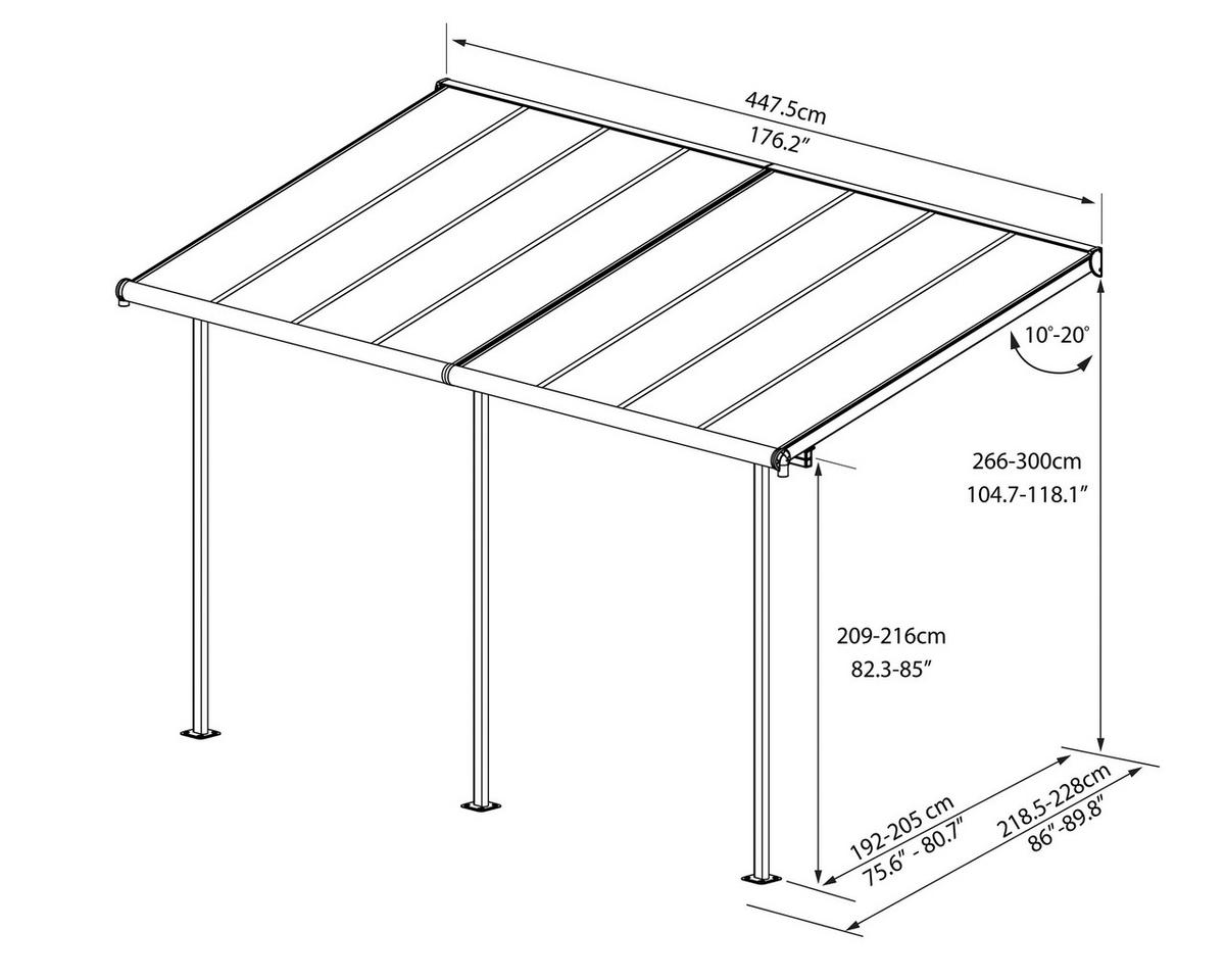TERRASSENÜBERDACHUNG 447/257/230 cm   - Grau, Basics, Metall (447/257/230cm)