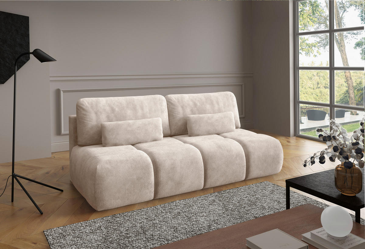 SCHLAFSOFA MARON in Samt Beige  - Beige/Schwarz, Design, Kunststoff/Textil (219/94/110cm) - Livetastic