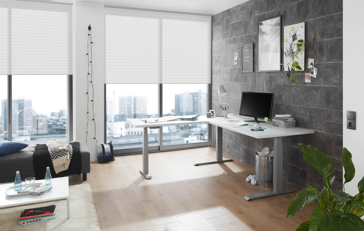 ROHOVÝ PÍSACÍ STÔL, sivá, svetlosivá, 185/177/64-129 cm - sivá/svetlosivá, Design, kov/kompozitné drevo (185/177/64-129cm) - Livetastic