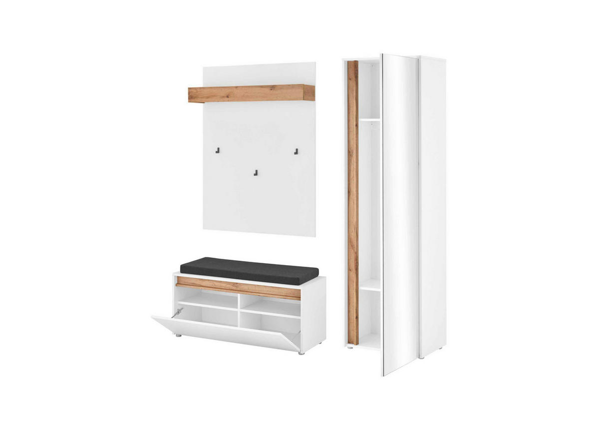 GARDEROBE 4-teilig  in 170/200/40 cm  - Eiche Wotan/Weiß, Design, Holzwerkstoff/Textil (170/200/40cm) - Modante