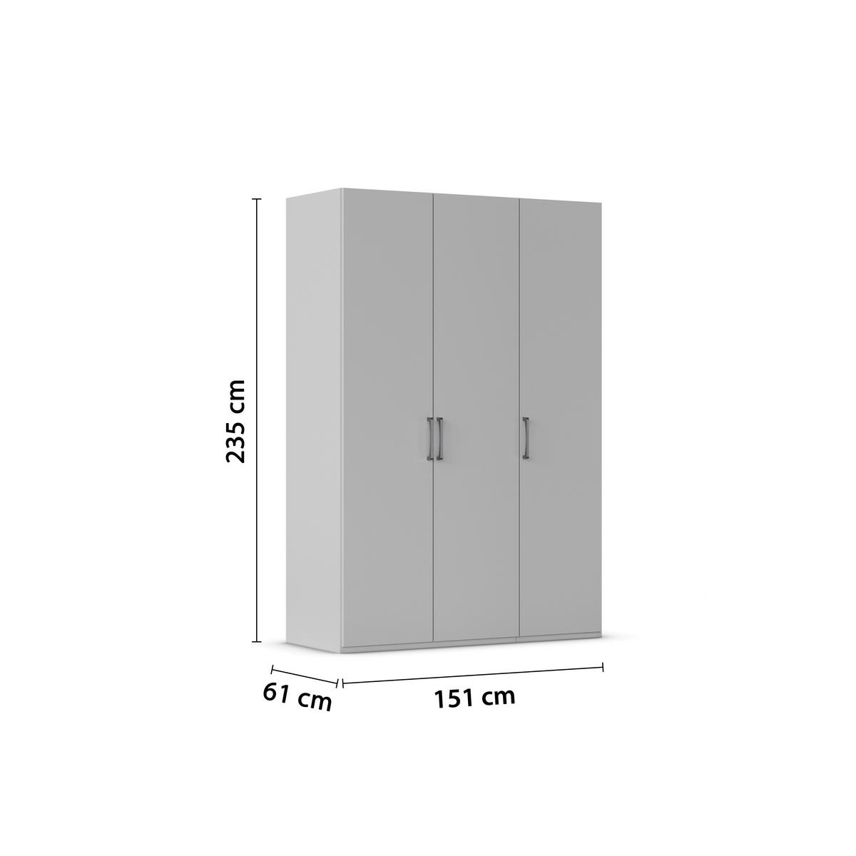 DREHTÜRENSCHRANK 151/235/61 cm,  in Weiß, 3-türig  - Edelstahlfarben/Weiß, Basics, Holzwerkstoff/Metall (151/235/61cm) - Novel