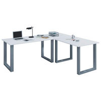 ECKSCHREIBTISCH 190/50/76 cm  in Silberfarben, Weiss  - Weiss/Silberfarben, Modern, Holzwerkstoff/Metall (190/50/76cm) - MID.YOU