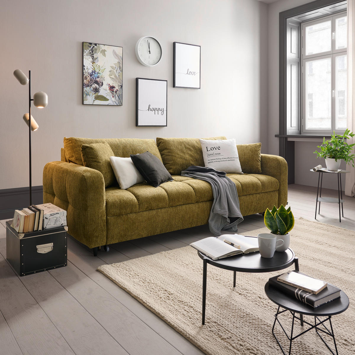 SCHLAFSOFA Flachgewebe Olivgrün  - Schwarz/Olivgrün, Design, Holz/Textil (236/88/101cm) - Lomoco