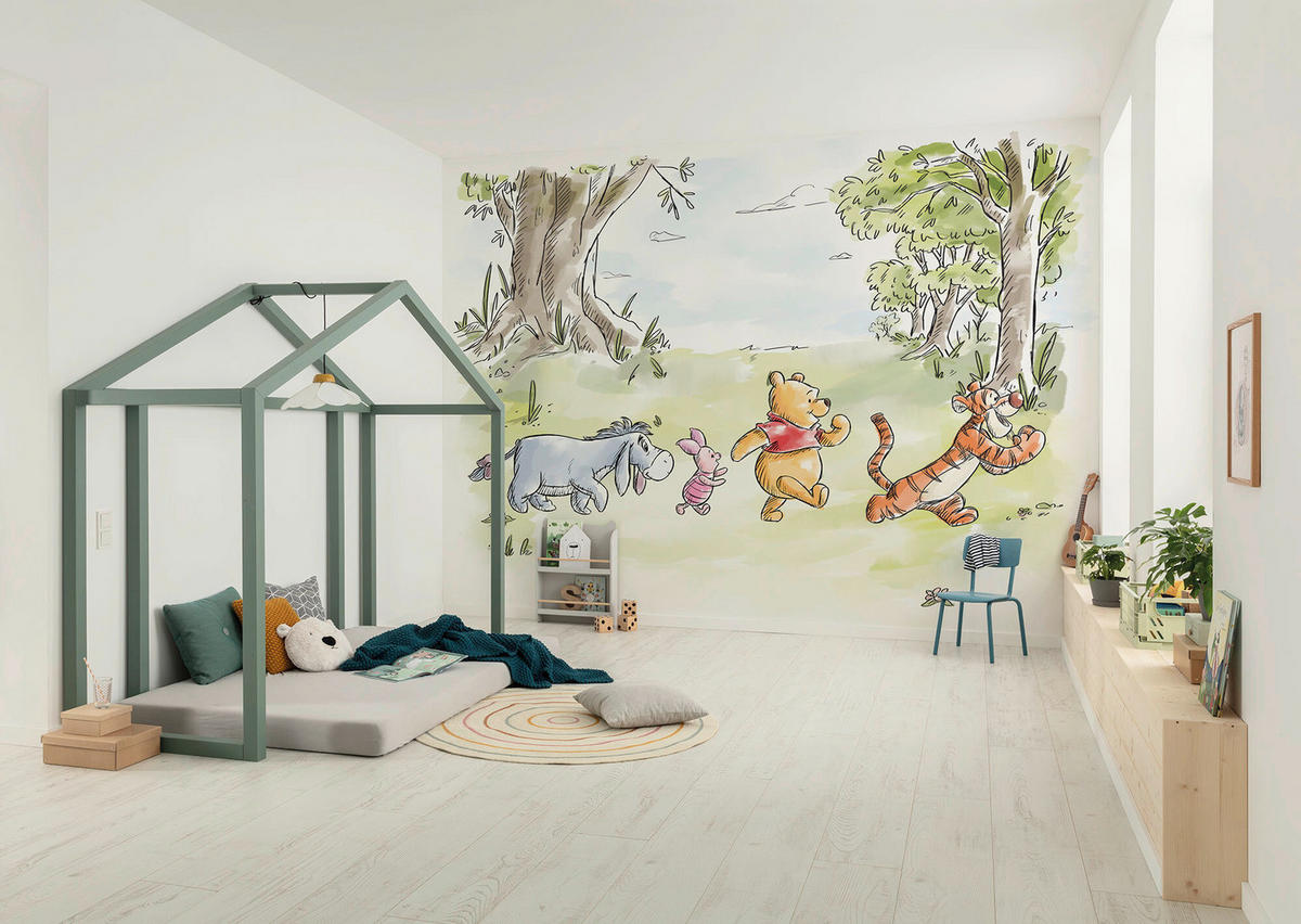 FOTOTAPETE WINNIE THE POOH WALK  - Naturfarben, Design, Textil (300/250cm) - Disney
