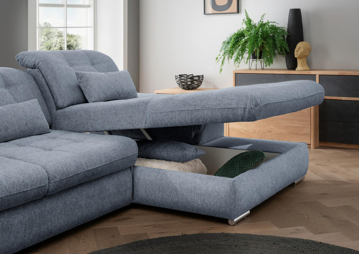 ECKSOFA in Chenille Hellblau  - Chromfarben/Anthrazit, Modern, Textil/Metall (314/184cm) - Livetastic