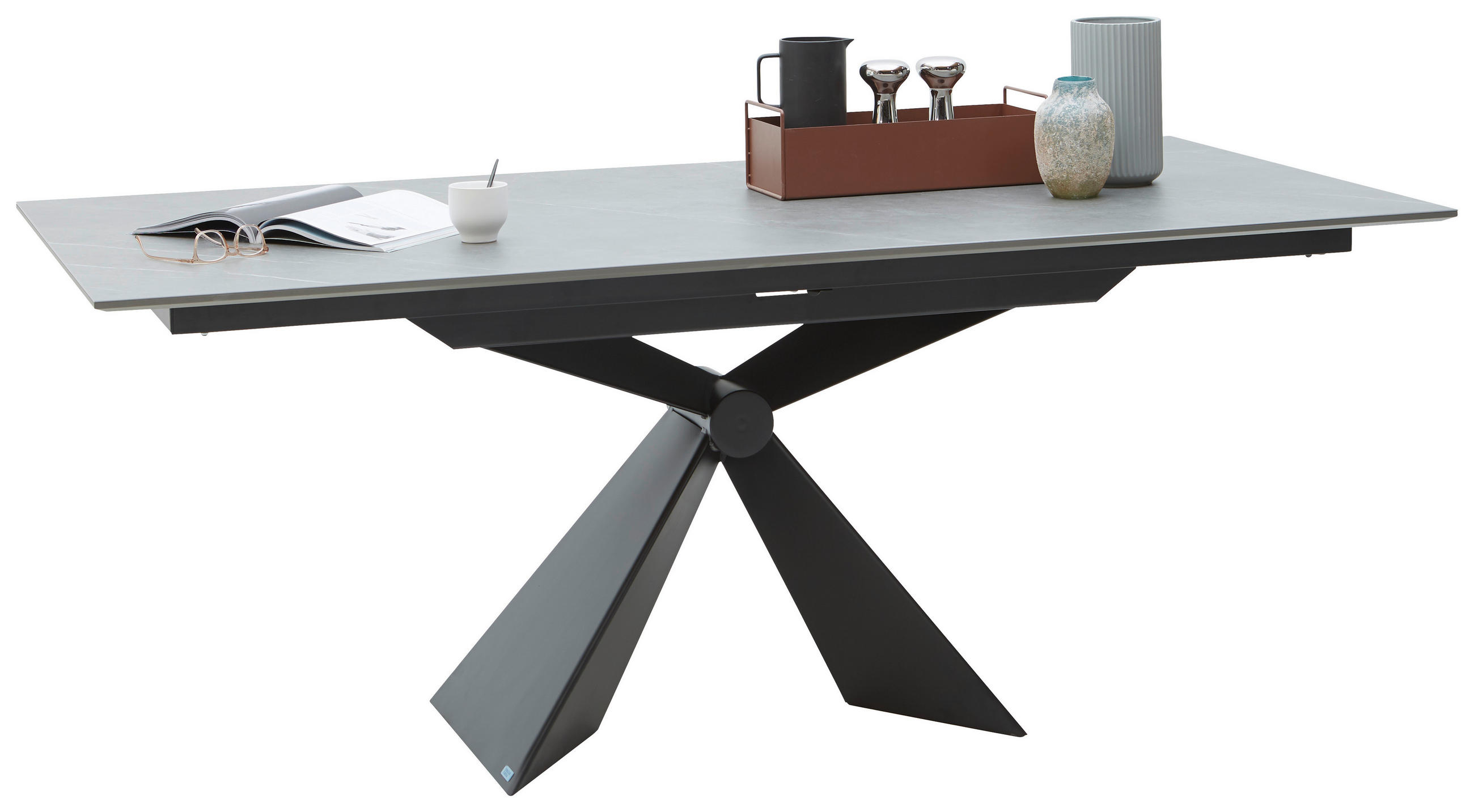 ESSTISCH in Metall, Keramik 198/98/78 cm  - Schwarz/Grau, Design, Keramik/Metall (198/98/78cm) - Dieter Knoll