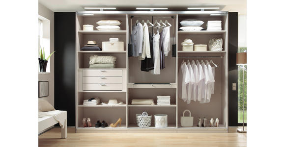 SCHWEBETÜRENSCHRANK in Weiß - Chromfarben/Weiß, Design, Glas/Holzwerkstoff (336/240/68cm) - Moderano