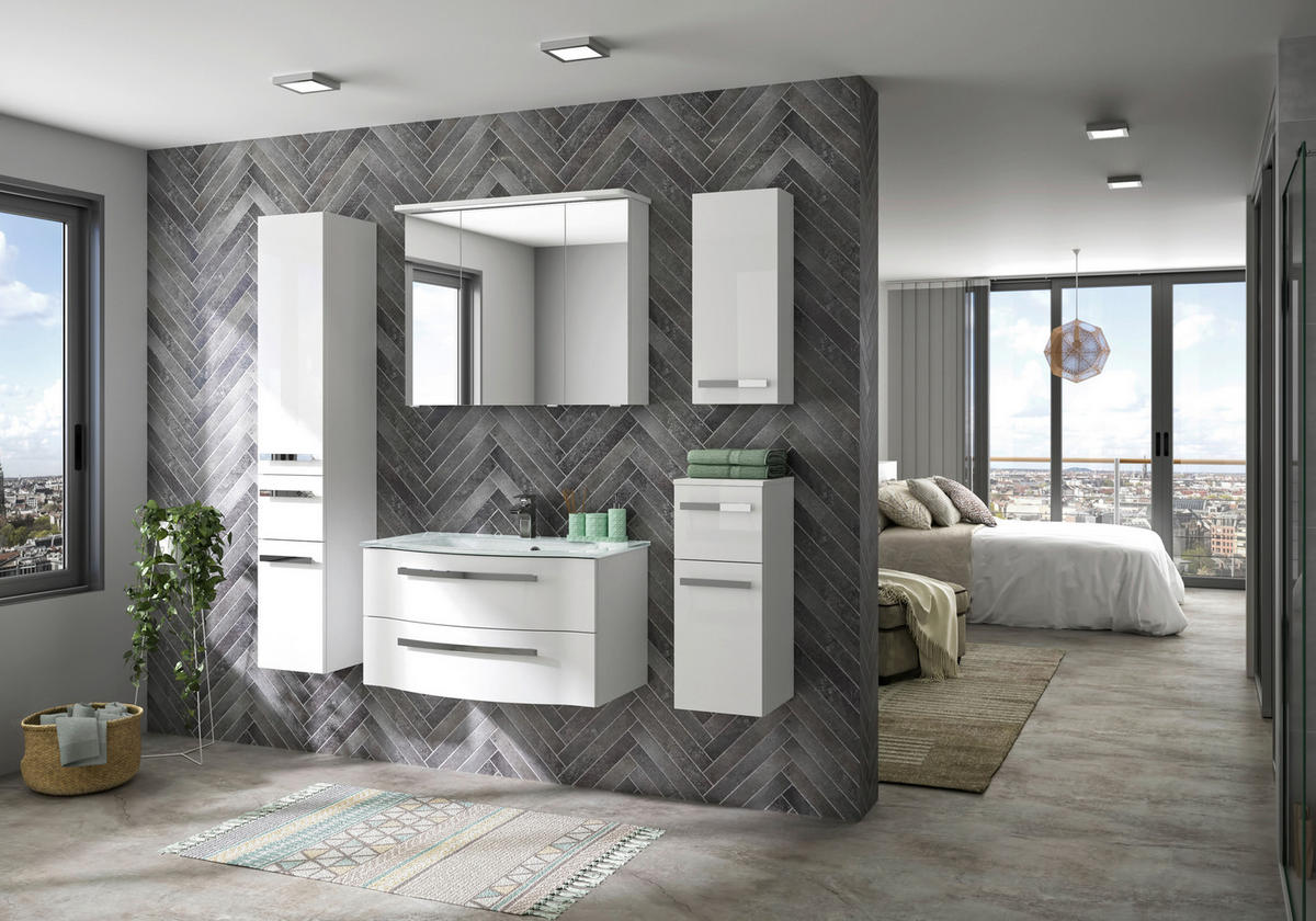 BADEZIMMER 3-teilig  in 92 cm  - Chromfarben/Weiß Hochglanz, Basics, Glas/Holzwerkstoff (92cm) - Sadena