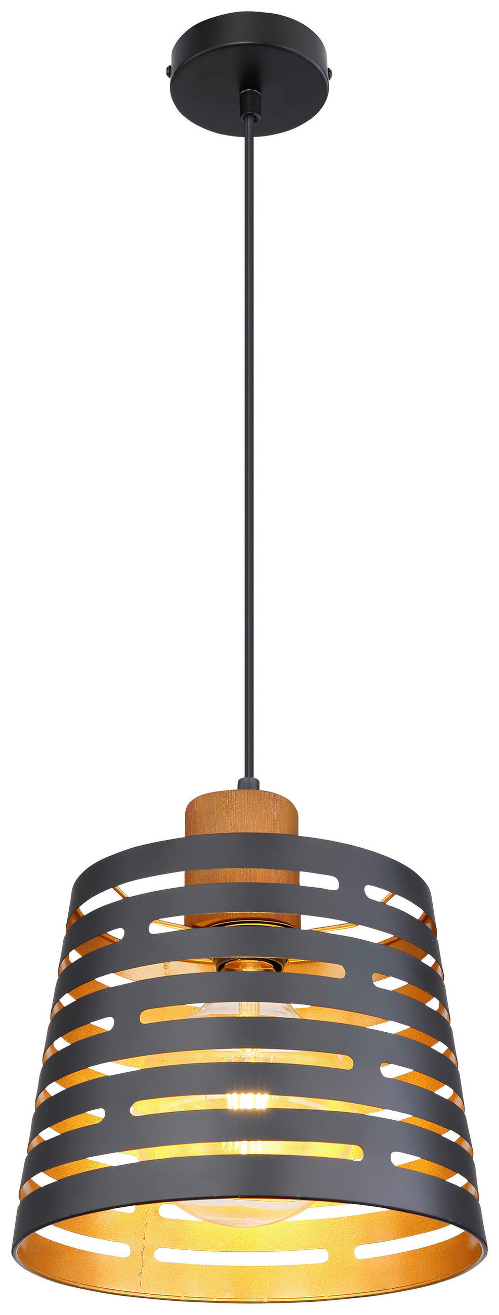 HÄNGLAMPA Ablona 25/120 cm  - svart/guldfärgad, Natur, metall/trä (25/120cm) - Globo