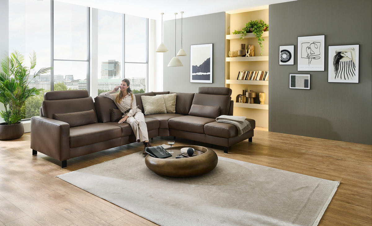 ECKSOFA Echtleder Braun  - Schwarz/Braun, Konventionell, Leder/Metall (306/243cm) - Dieter Knoll