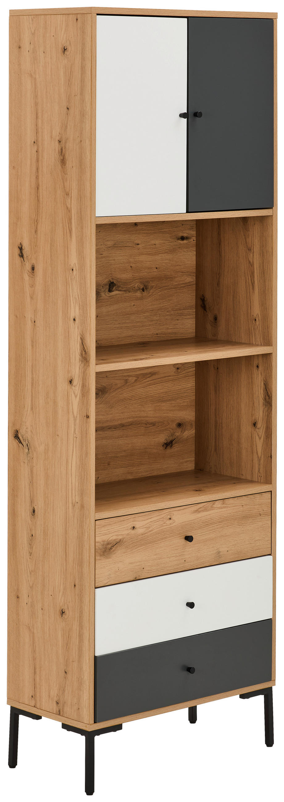 BEISTELLREGAL Grau, Weiß, Eichefarben  - Eichefarben/Schwarz, Design, Holzwerkstoff/Metall (60/180/30cm) - Carryhome