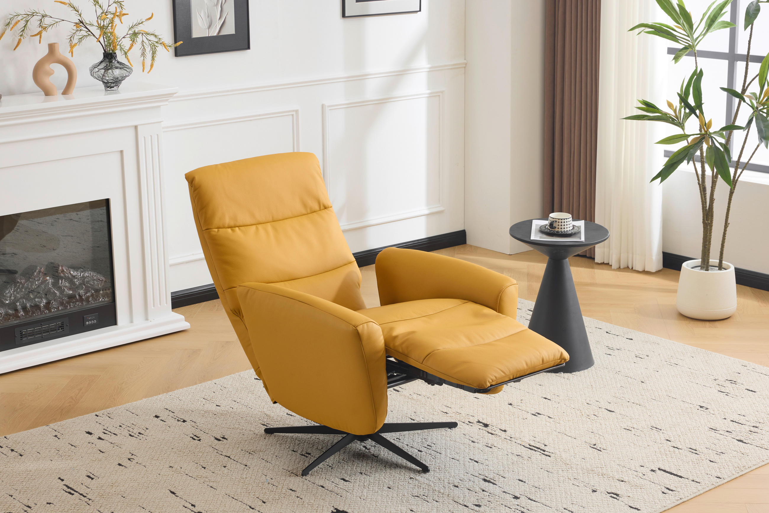 RELAXSESSEL Lederlook Echtleder Fußteilverstellung    - Gelb/Schwarz, Design, Leder/Textil (76/112/80cm) - Livetastic
