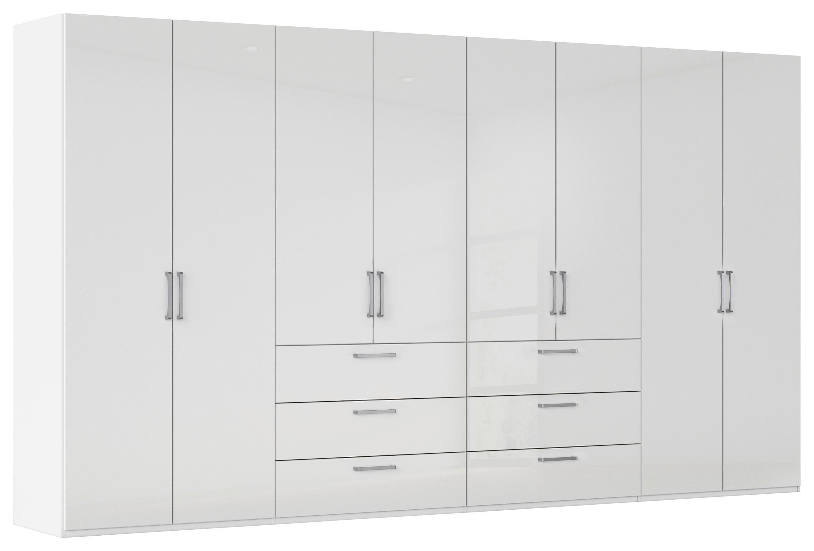 DREHTÜRENSCHRANK 400/223/61 cm,  in Weiß, Weiß Hochglanz, 8-türig  - Edelstahlfarben/Weiß Hochglanz, Basics, Holzwerkstoff/Metall (400/223/61cm) - Novel