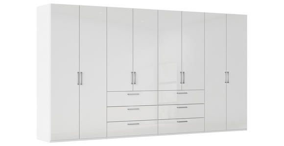 DREHTÜRENSCHRANK 400/235/61 cm,  in Weiß, Weiß Hochglanz, 8-türig  - Edelstahlfarben/Weiß Hochglanz, Basics, Holzwerkstoff/Metall (400/235/61cm) - Novel