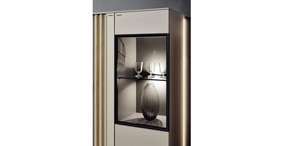 HIGHBOARD Wildeiche furniert Grau, Eichefarben - Eichefarben/Schwarz, Design, Glas/Holz (105/128/37cm) - Ambiente