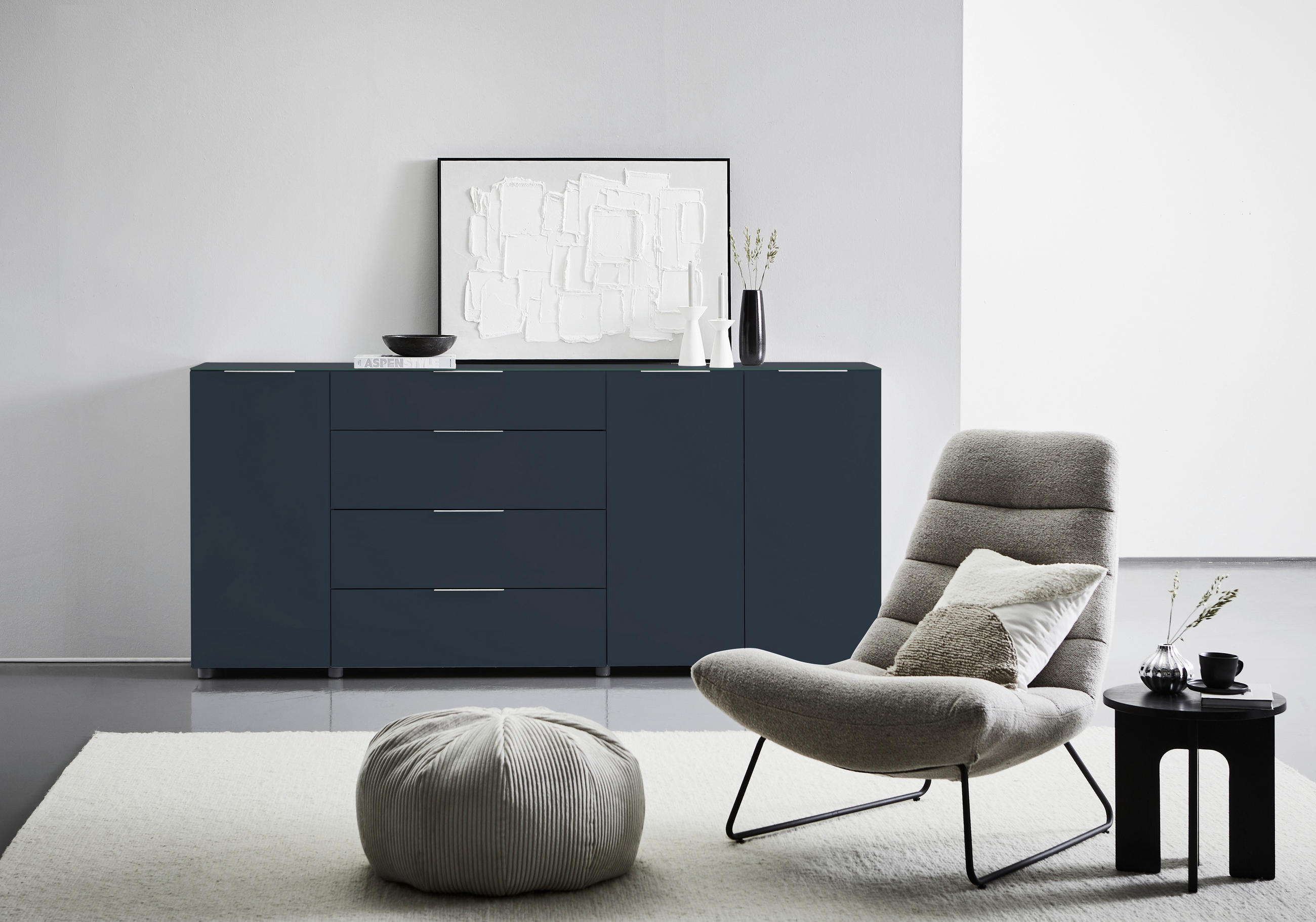 SIDEBOARD  in 225/99/42 cm  - Anthrazit/Alufarben, Design, Glas/Holzwerkstoff (225/99/42cm) - Voleo