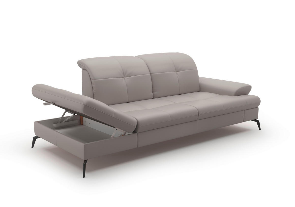 RÉCAMIERE Hellgrau Kombination Echtleder/Stoff Vliesstoff  - Hellgrau/Schwarz, KONVENTIONELL, Leder/Textil (231/90/122cm) - Sit & More