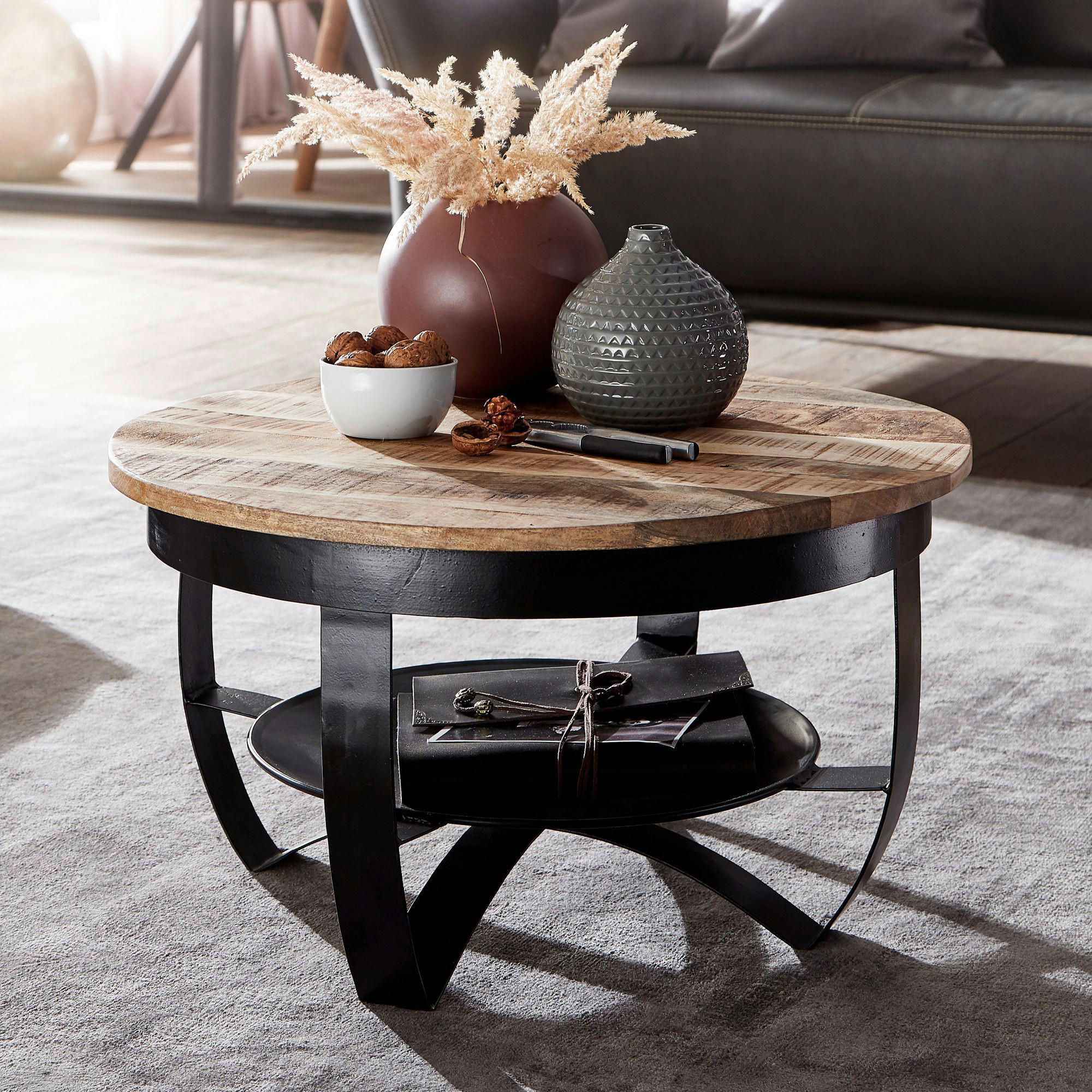 SOFFBORD i trä 60/60/34 cm  - brun/svart, Modern, metall/trä (60/60/34cm) - MID.YOU
