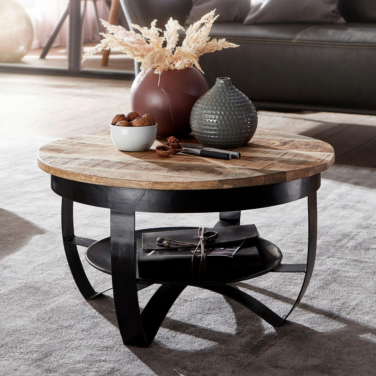 COUCHTISCH in Holz 60/60/34 cm  - Schwarz/Braun, Modern, Holz/Metall (60/60/34cm) - MID.YOU