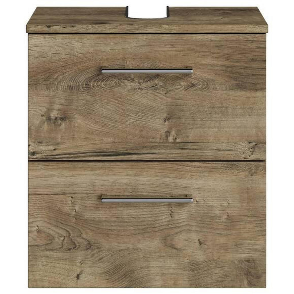 Thumbnail - Sadena Waschbeckenunterschrank M-Plan, Eiche dunkel, Metall, 2 Schubladen, 45x49.8x33.3 cm, Goldenes M, Made in Germany,...