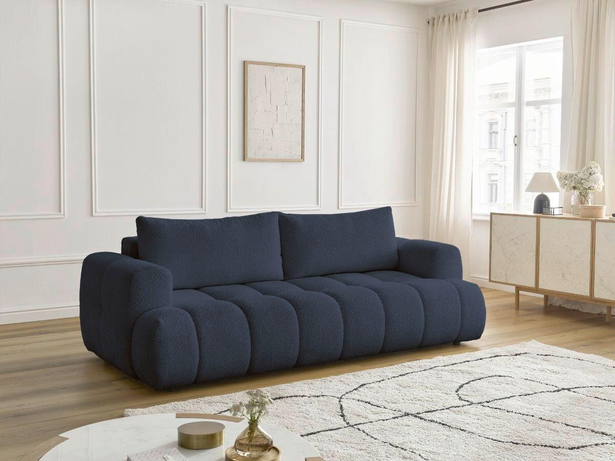 SCHLAFSOFA FUJI Bouclé Dunkelblau  inkl.  - Schwarz/Dunkelblau, MODERN, Kunststoff/Textil (251/113/88cm)