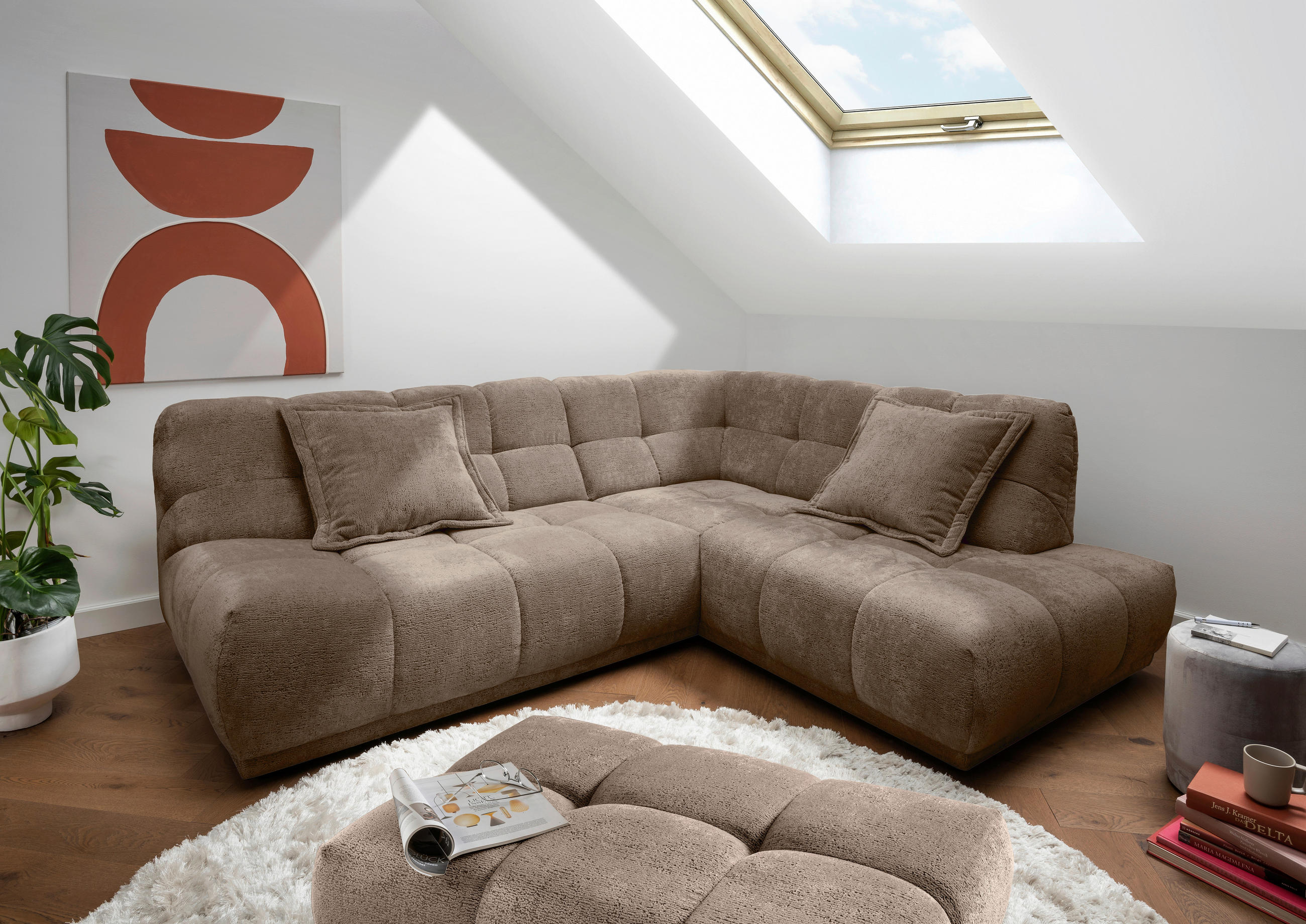 ECKSOFA Chenille Braun  - Schwarz/Braun, Modern, Kunststoff/Textil (254/203cm) - Livetastic