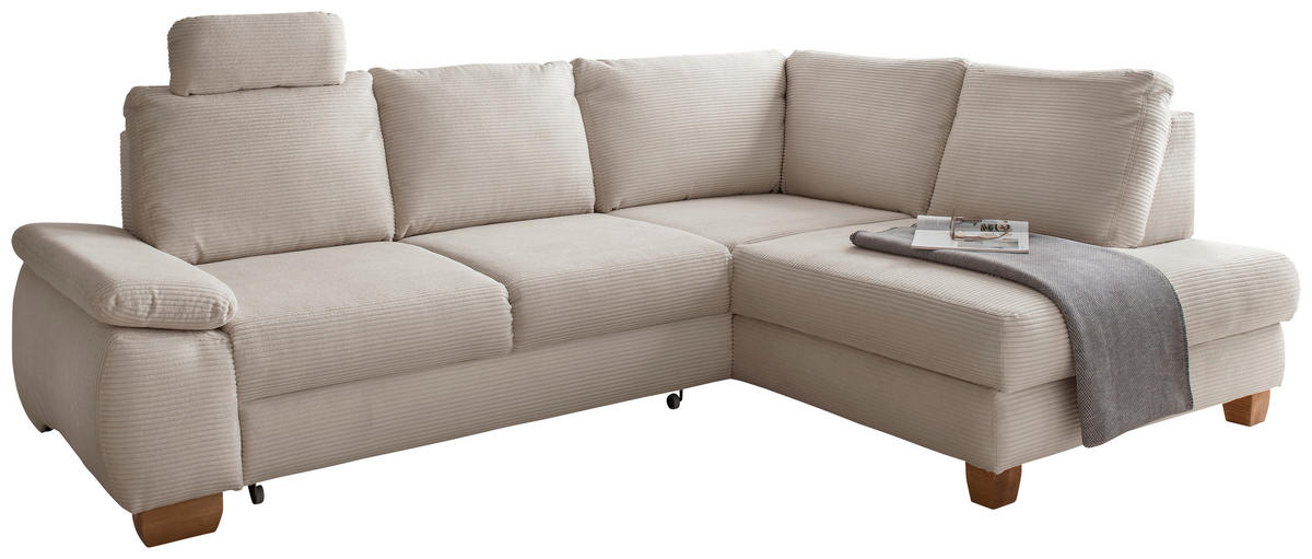 ECKSCHLAFSOFA in Cord Beige  - Wildeiche/Beige, Modern, Holz/Textil (261/206cm) - Livetastic