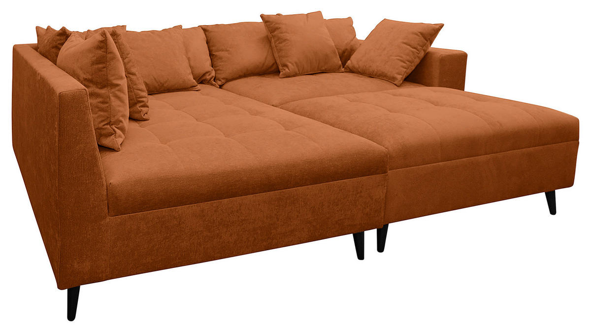 Ecksofa inkl. Hocker in Flachgewebe Rostfarben  - Rostfarben/Schwarz, Design, Holz/Textil (174/247cm) - MID.YOU