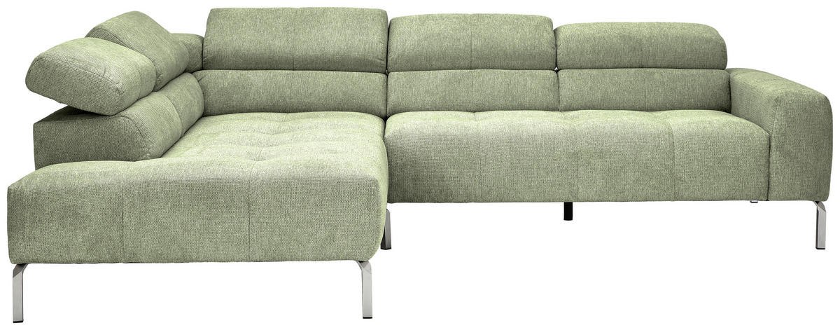ECKSOFA in Flachgewebe Olivgrün  224/282 cm  - Chromfarben/Olivgrün, KONVENTIONELL, Textil/Metall (224/282cm) - Hom`in