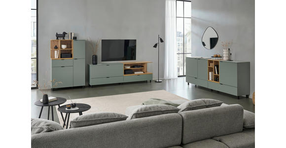 HIGHBOARD Eichefarben, Salbeigrün  95,3/146,2/37 cm  - Eichefarben/Salbeigrün, MODERN, Holzwerkstoff/Metall (95,3/146,2/37cm) - Carryhome