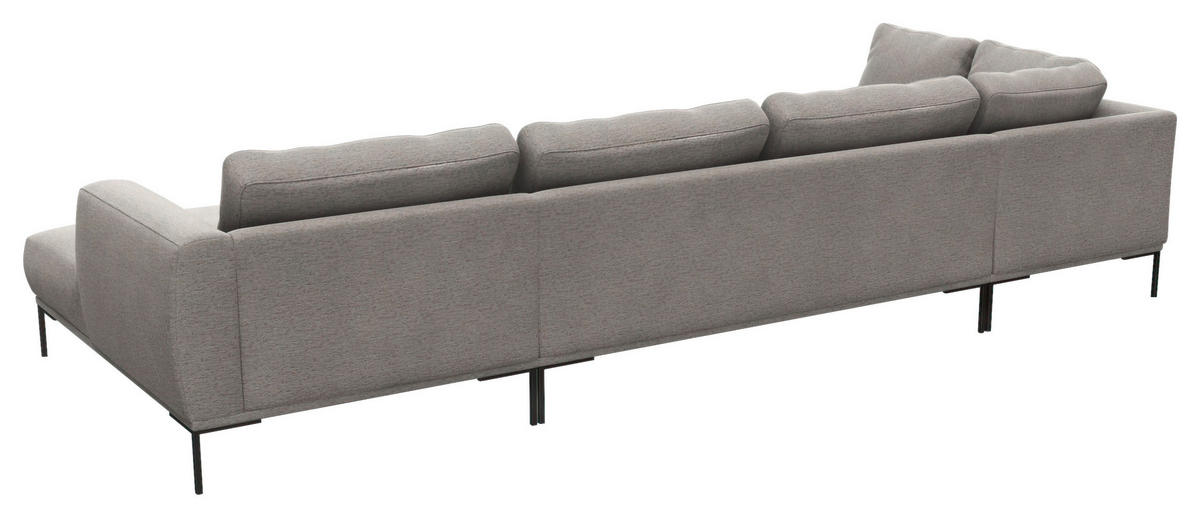 WOHNLANDSCHAFT Grau Webstoff, Flachgewebe  - Schwarz/Grau, Design, Textil/Metall (206/376/148cm) - Livetastic