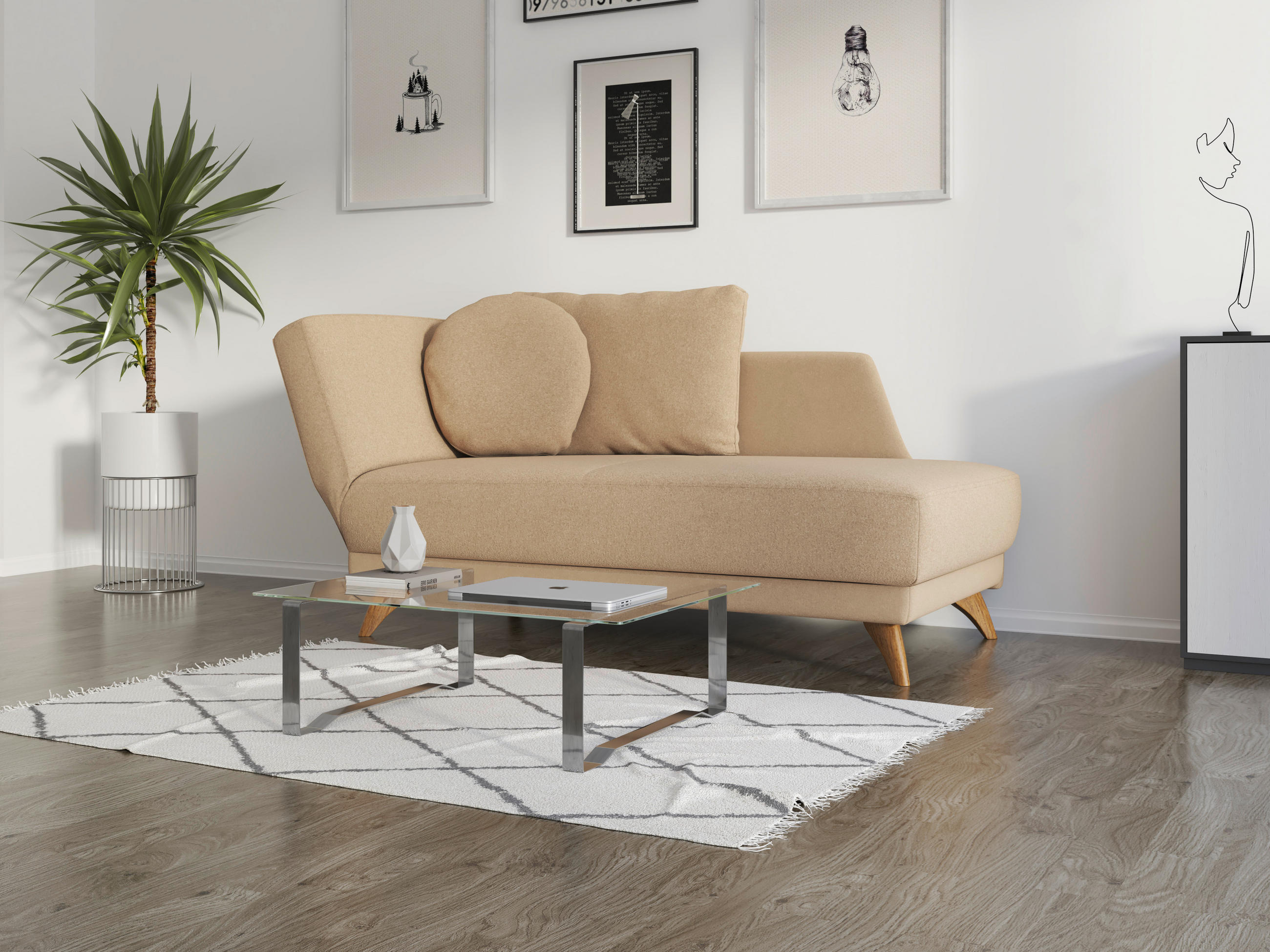 RÉCAMIERE in Flachgewebe Beige  - Eichefarben/Beige, Modern, Holz/Textil (205/74/94cm) - Bali