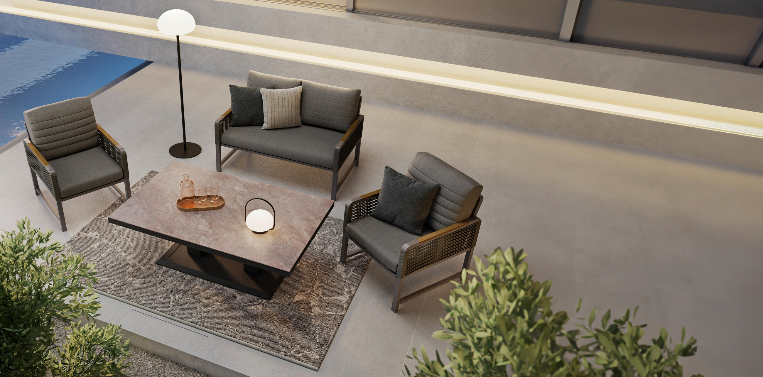 LOUNGETISCH  - Dunkelgrau, Design, Glas/Metall (85/140/51-71cm) - Ambia Garden