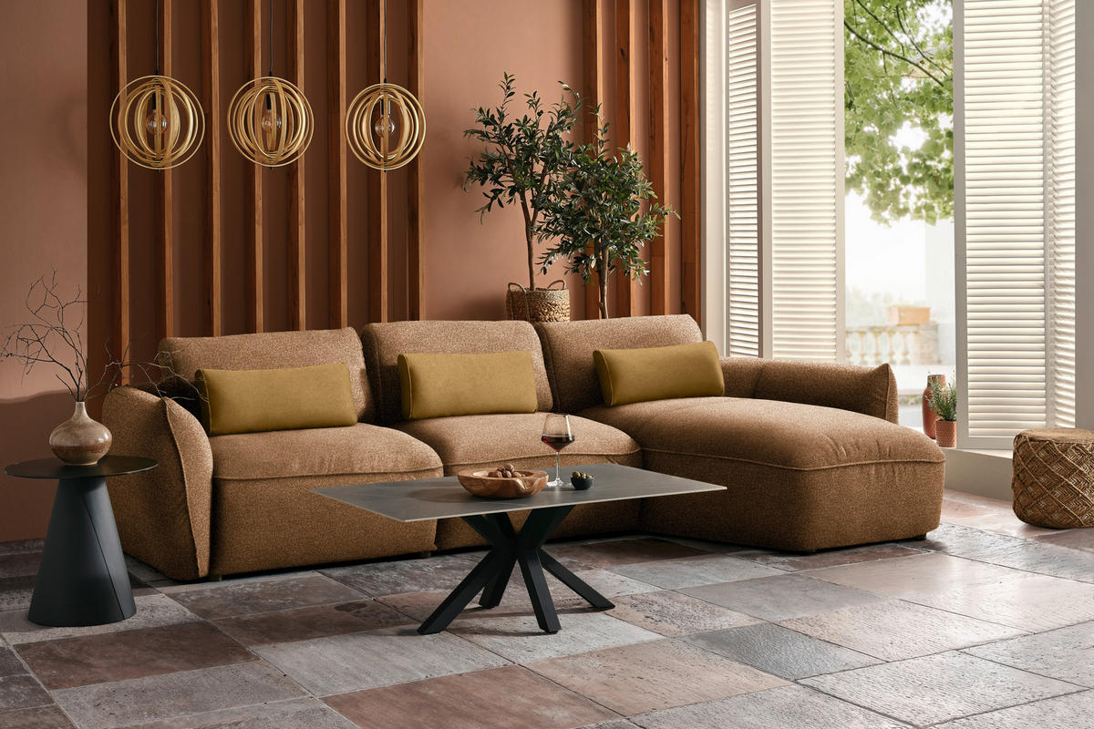 ECKSOFA  in Chenille Rostfarben  340/190 cm  - Rostfarben/Goldbraun, Design, Kunststoff/Textil (340/190cm) - Belluti